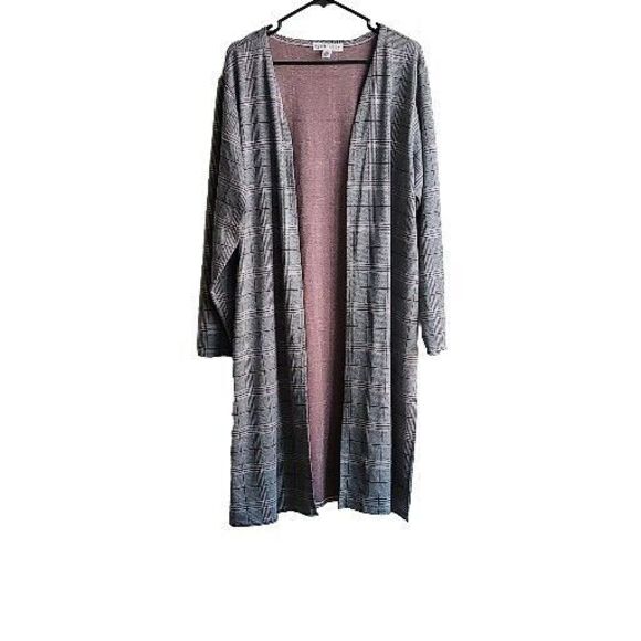 Eye Candy Long Cardigan Duster Open Front Black Red Check 3X Long Sleeve - Picture 1 of 10